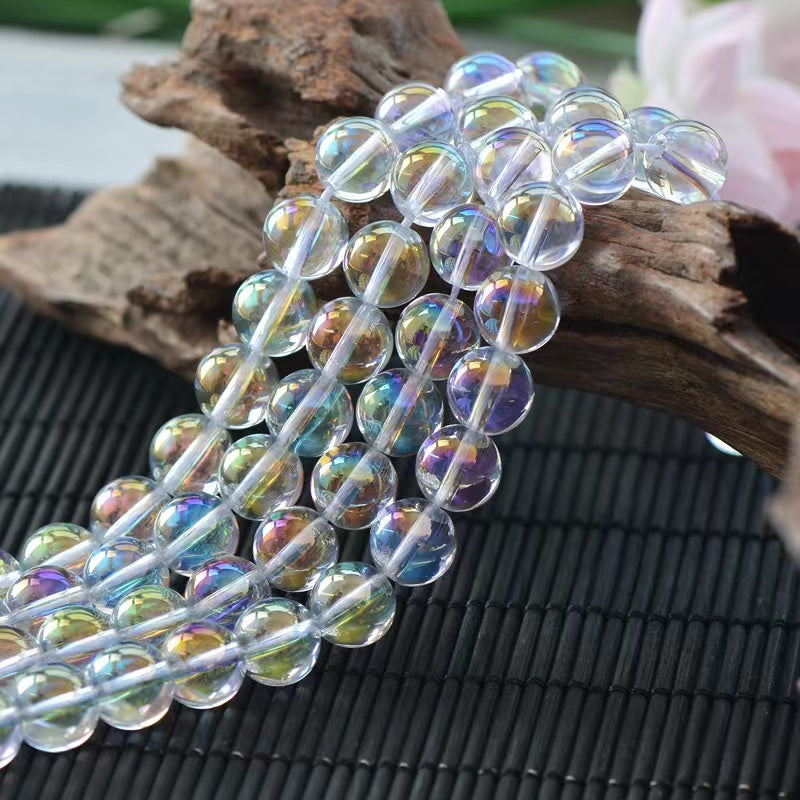 Natural White AB Clear Quatrz Aura Faceted Round Loose Beads for Jewelry Making and Design AAA Quality 6mm 8mm 10mm