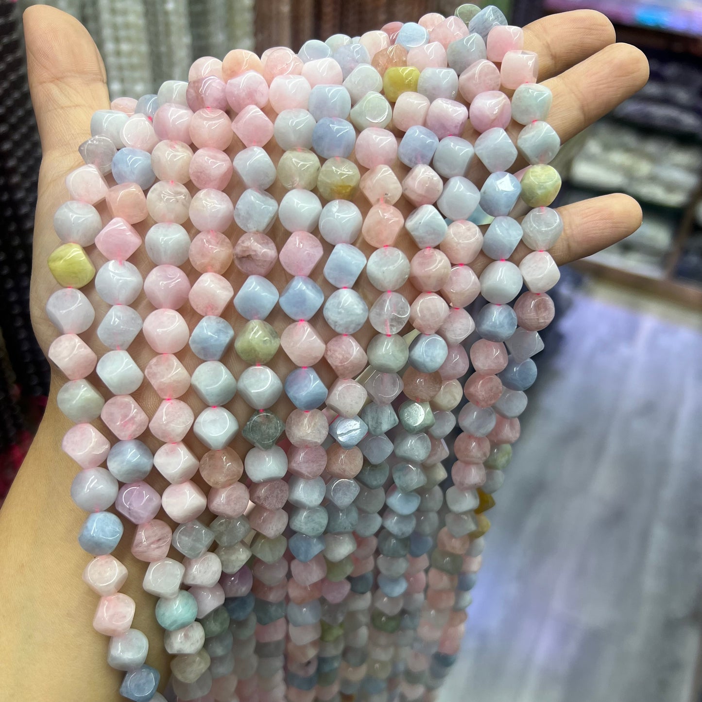 Natural Morganite Cube Shape Round Loose Beads for Jewelry Making and Design AAA Quality 10mm 12mm