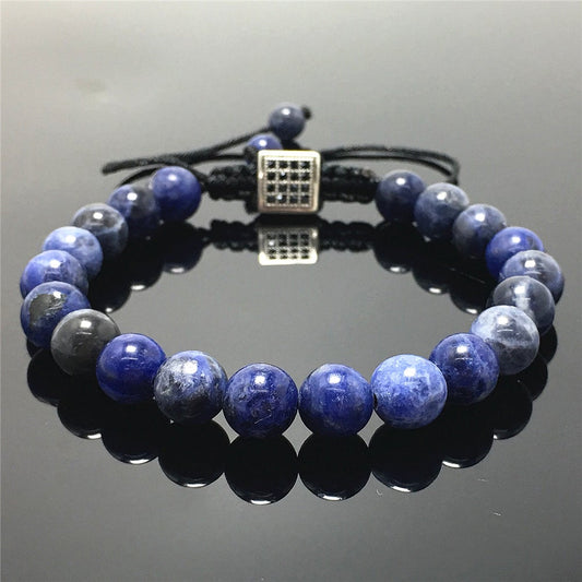 Natural Sodalite Gemstone Adjustable Braid Rope Bracelet Handmade Design