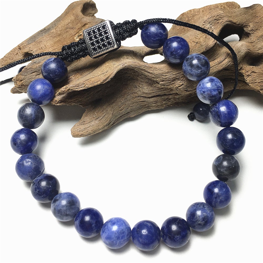 Natural Sodalite Gemstone Adjustable Braid Rope Bracelet Handmade Design