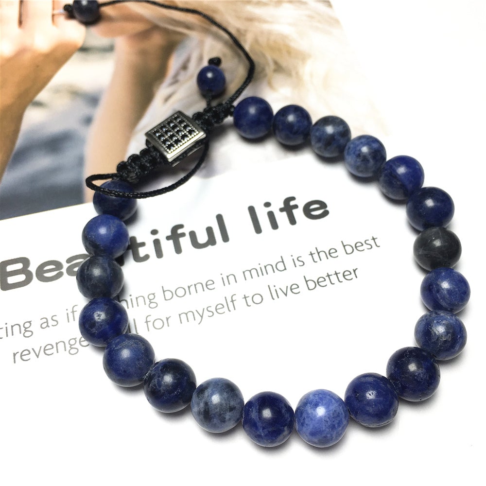 Natural Sodalite Gemstone Adjustable Braid Rope Bracelet Handmade Design