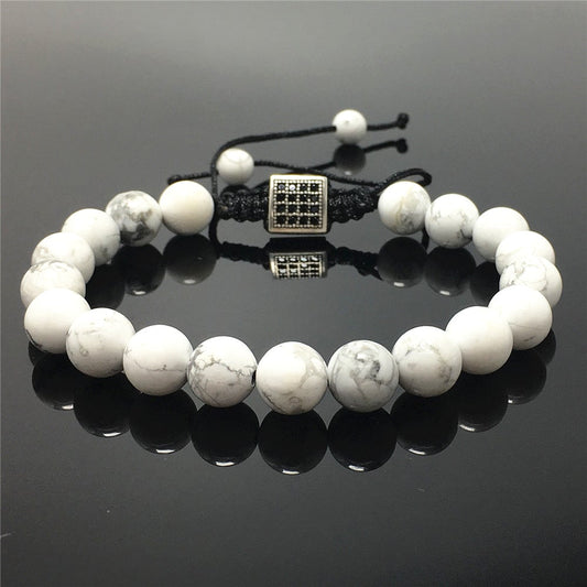 Natural Howlite Gemstone Adjustable Braid Rope Bracelet Handmade Design