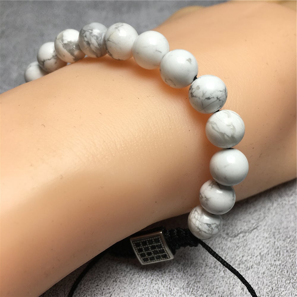 Natural Howlite Gemstone Adjustable Braid Rope Bracelet Handmade Design