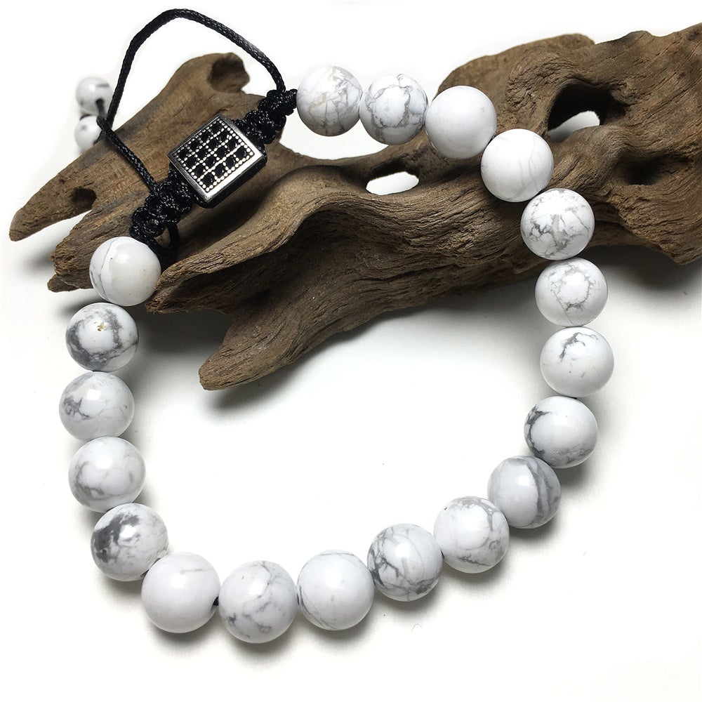 Natural Howlite Gemstone Adjustable Braid Rope Bracelet Handmade Design