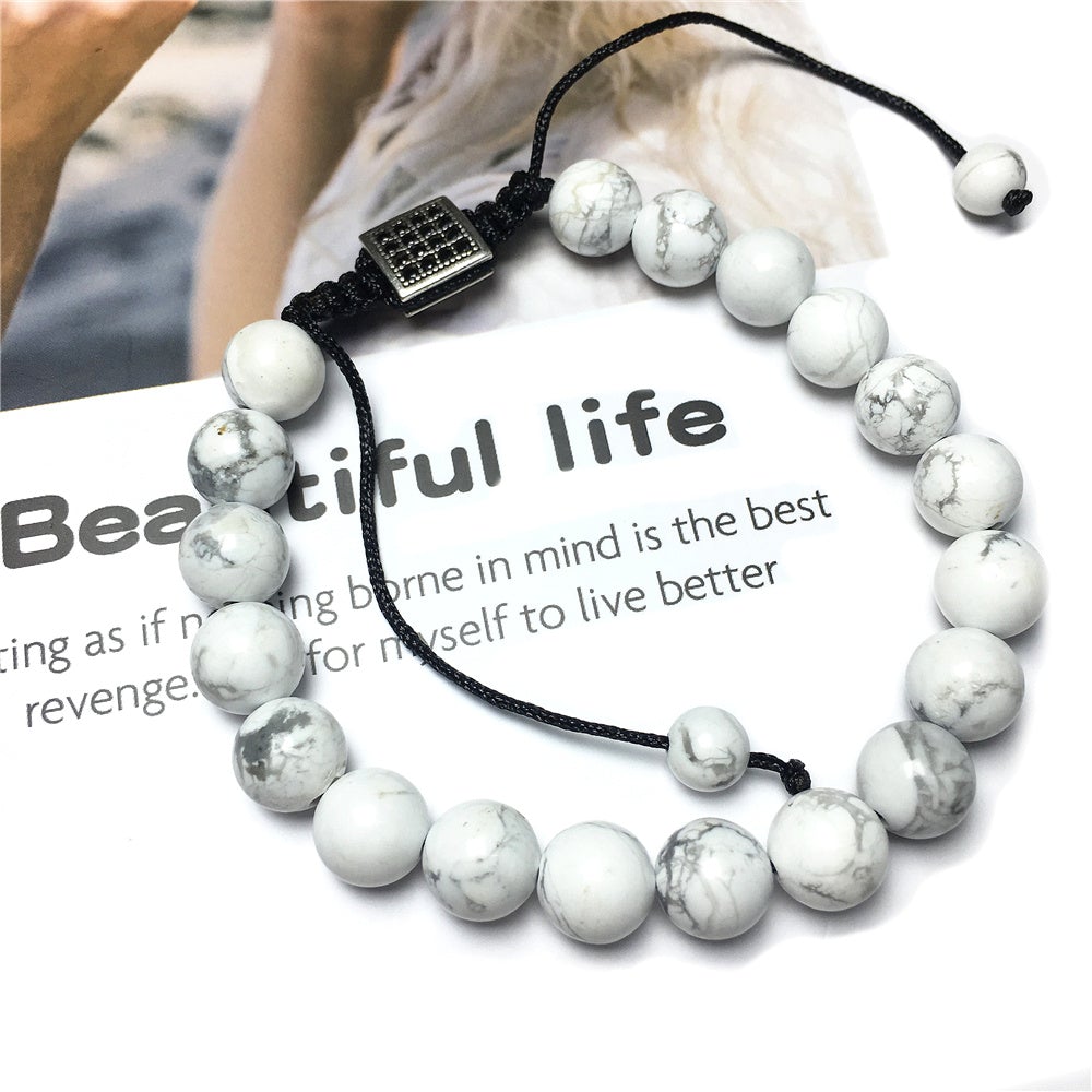 Natural Howlite Gemstone Adjustable Braid Rope Bracelet Handmade Design