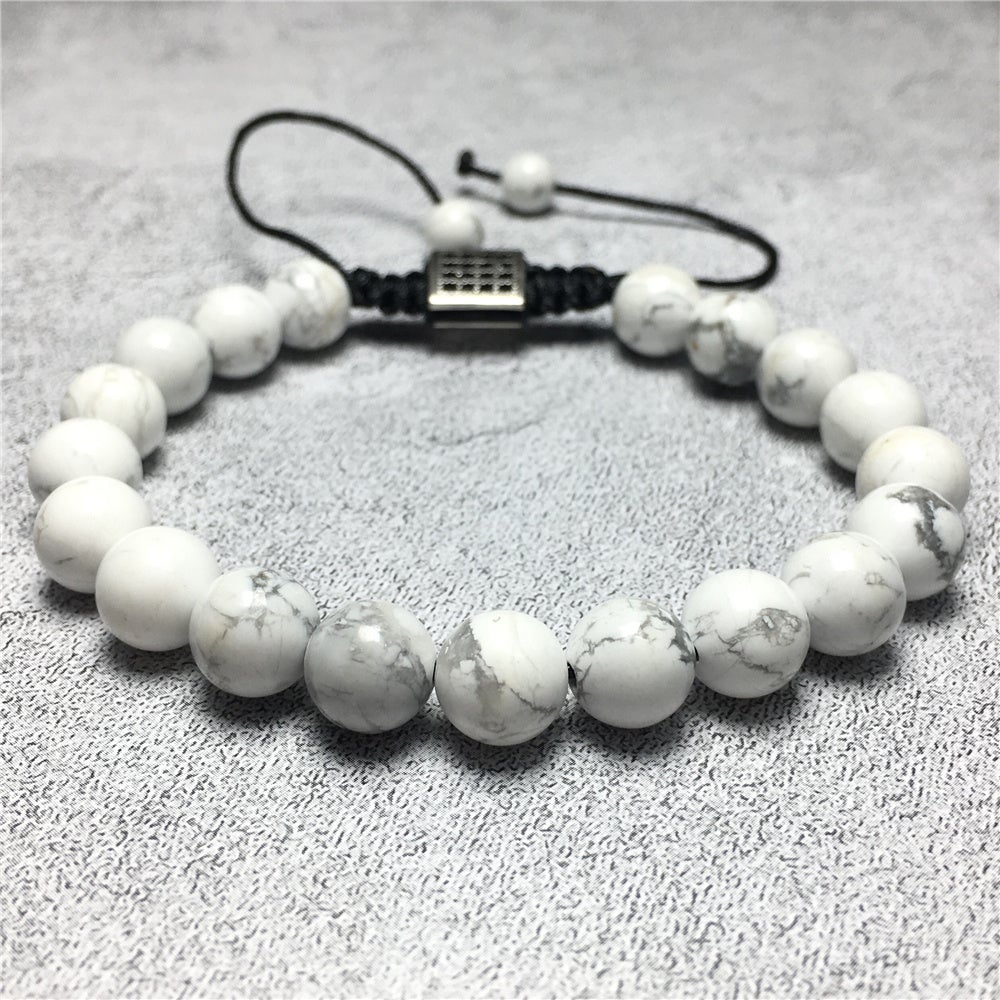 Natural Howlite Gemstone Adjustable Braid Rope Bracelet Handmade Design