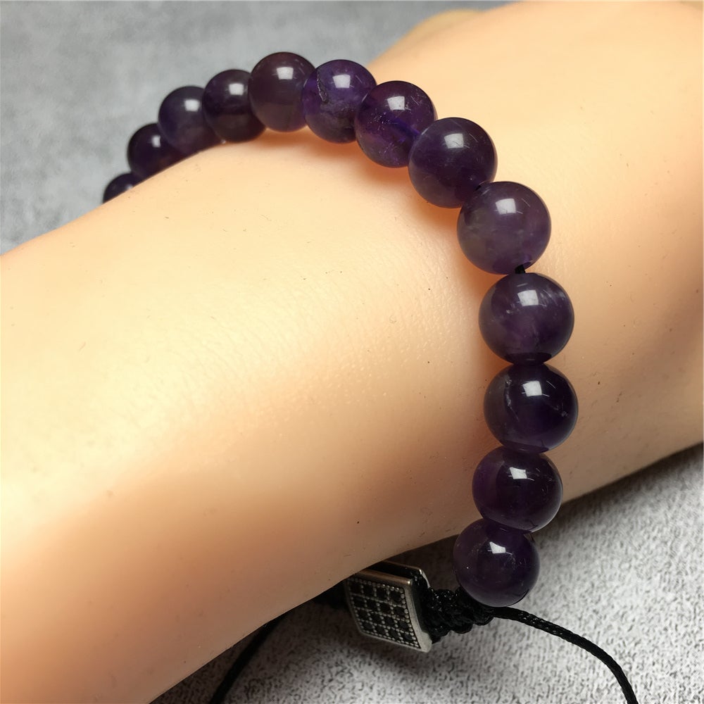 Natural Purple Amethyst Gemstone Adjustable Braid Rope Bracelet Handmade Design