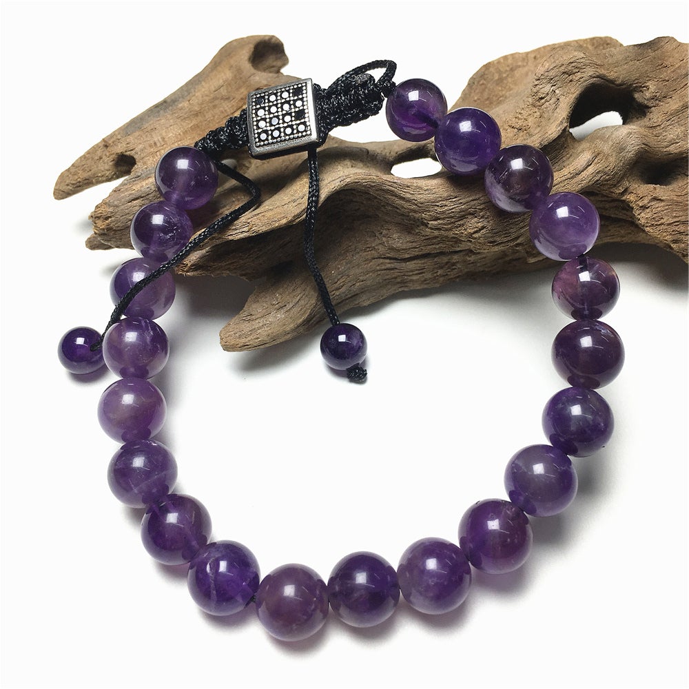 Natural Purple Amethyst Gemstone Adjustable Braid Rope Bracelet Handmade Design