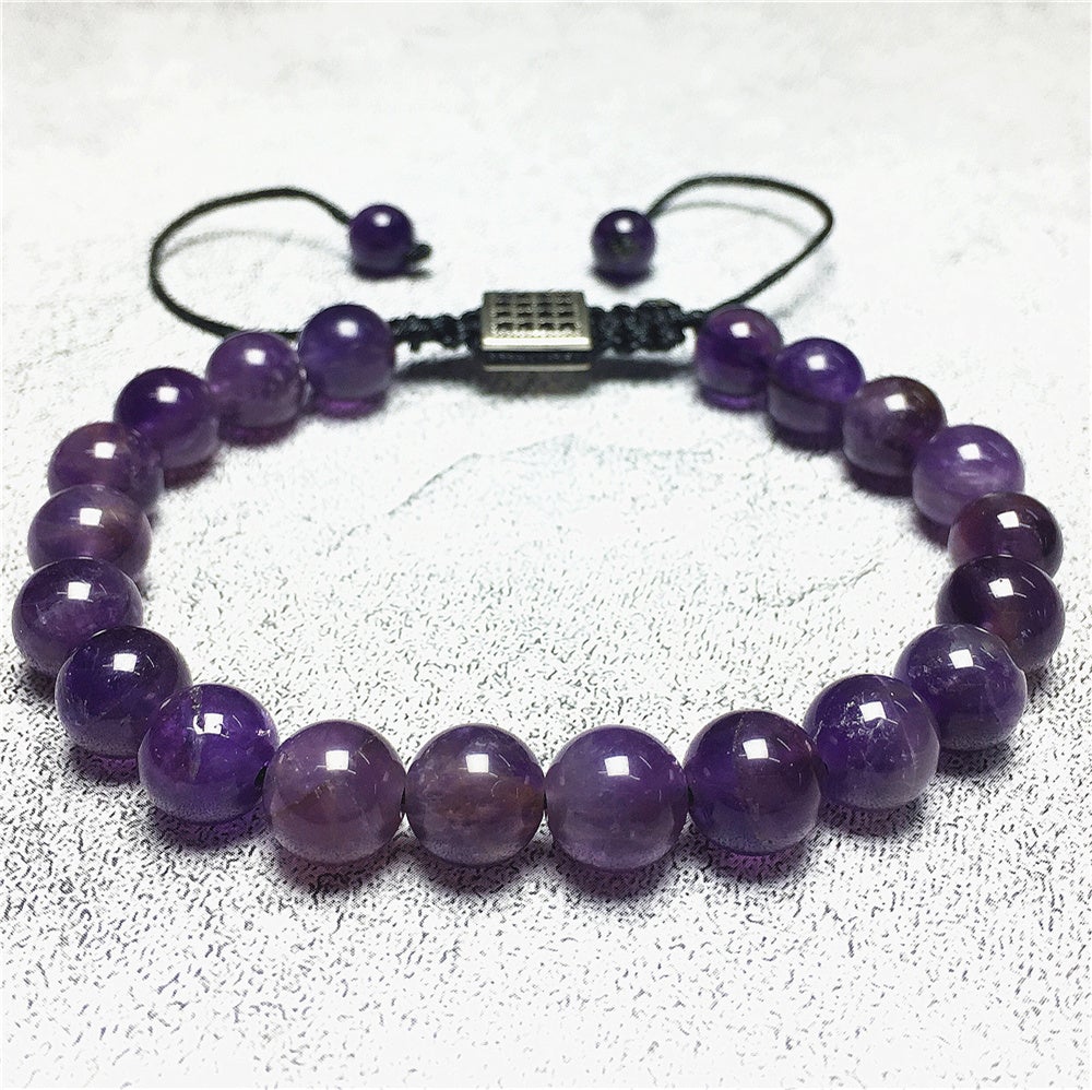 Natural Purple Amethyst Gemstone Adjustable Braid Rope Bracelet Handmade Design