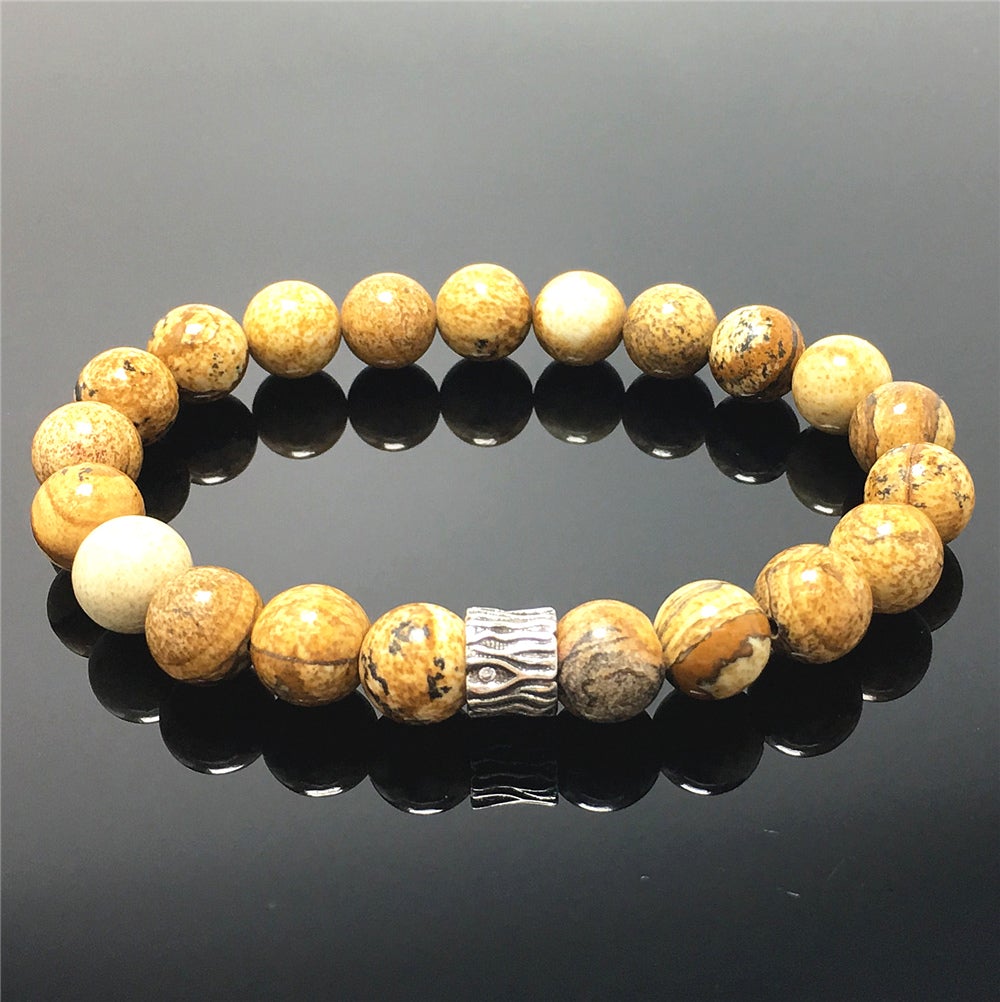 Picture Jasper Gemstone Beaded Adjustable Handmade Bracelet