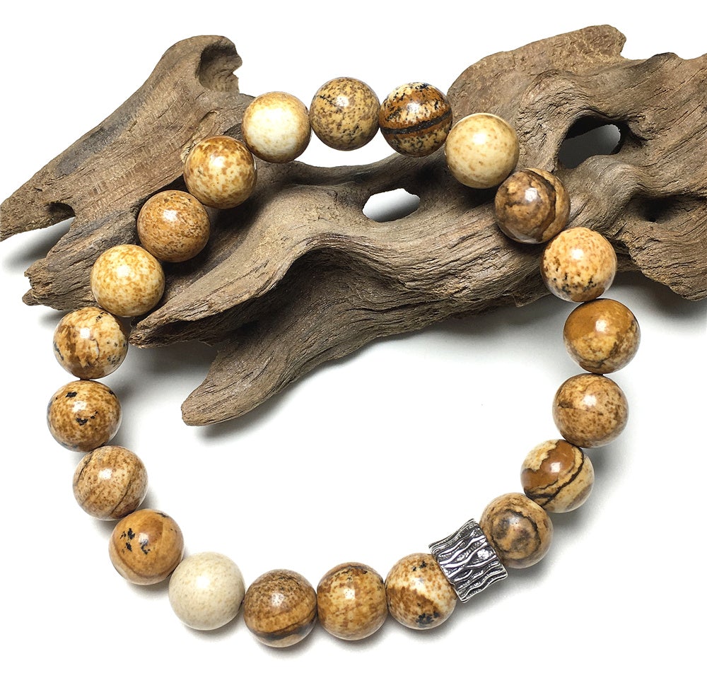 Picture Jasper Gemstone Beaded Adjustable Handmade Bracelet