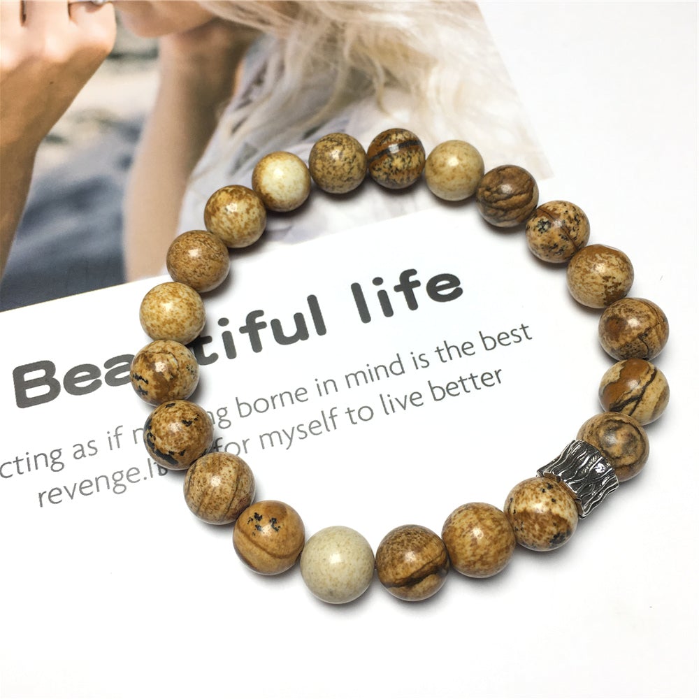 Picture Jasper Gemstone Beaded Adjustable Handmade Bracelet