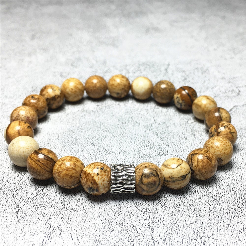 Picture Jasper Gemstone Beaded Adjustable Handmade Bracelet