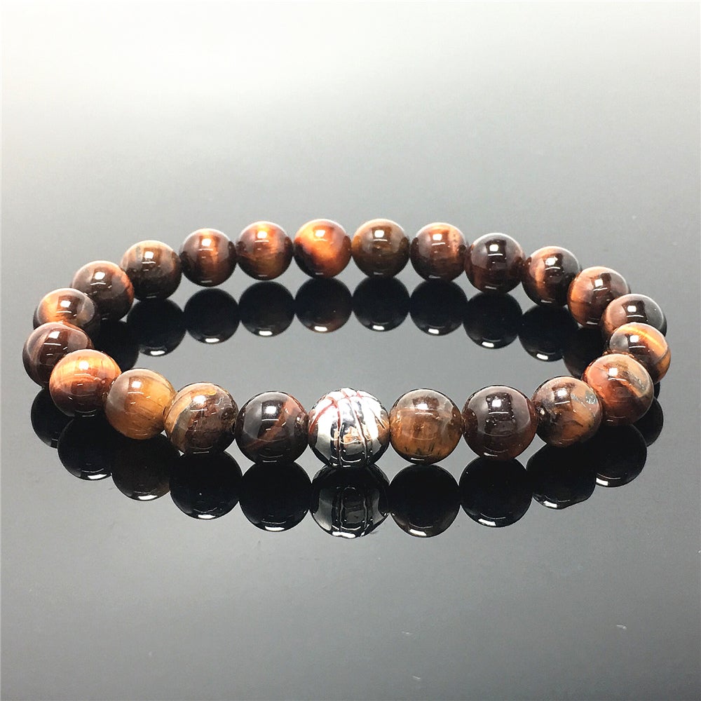 Red Tiger Eye Gemstones Handmade Basketball Charms Beads Bracelet