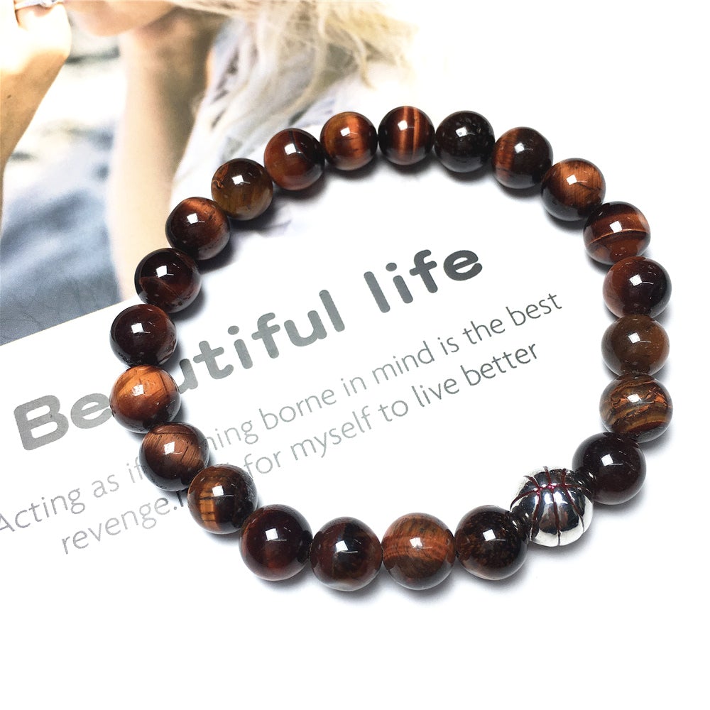 Red Tiger Eye Gemstones Handmade Basketball Charms Beads Bracelet