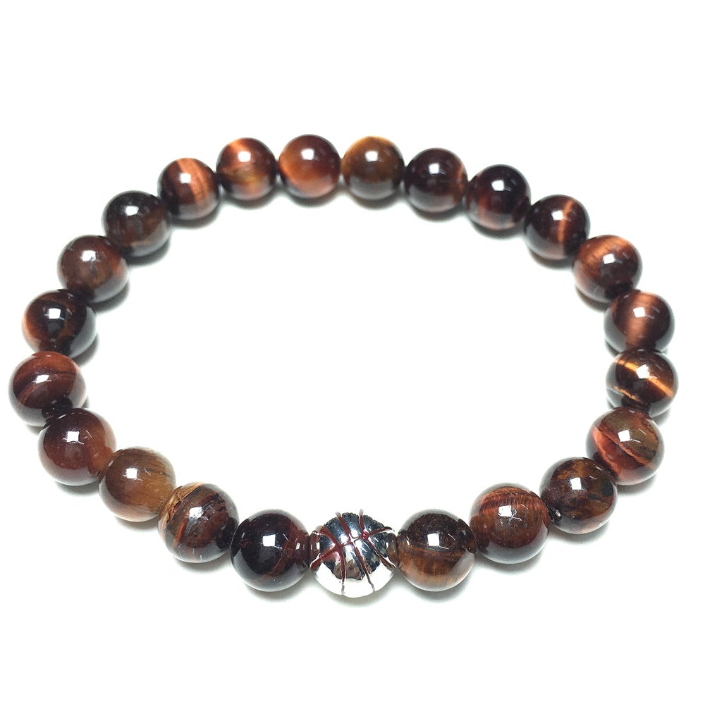 Red Tiger Eye Gemstones Handmade Basketball Charms Beads Bracelet