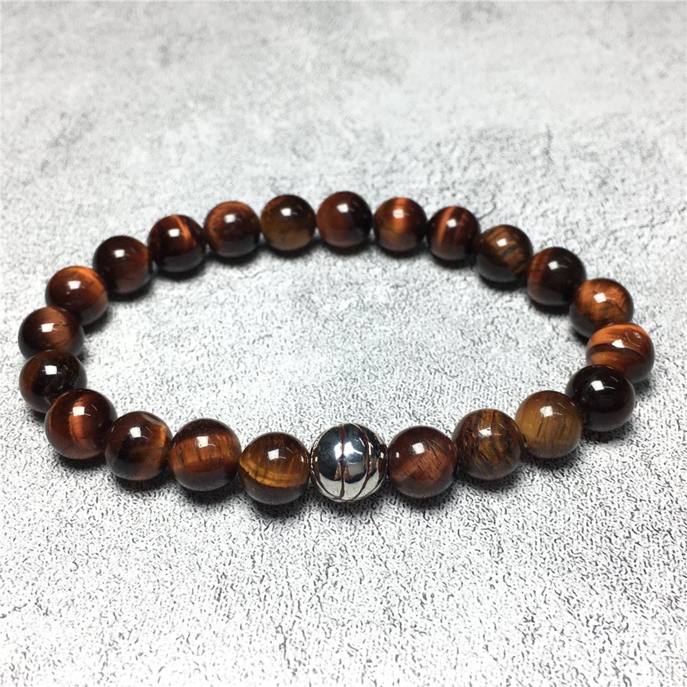 Red Tiger Eye Gemstones Handmade Basketball Charms Beads Bracelet