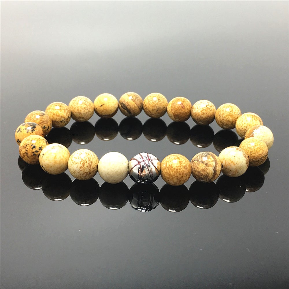 Picture Jasper Gemstones Handmade Basketball Charms Beads Bracelet