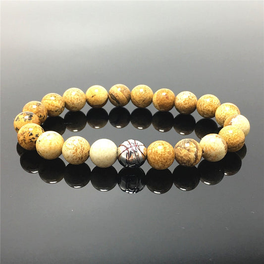 Picture Jasper Gemstones Handmade Basketball Charms Beads Bracelet