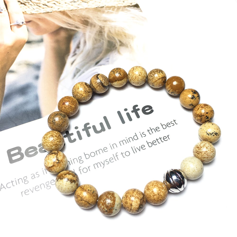 Picture Jasper Gemstones Handmade Basketball Charms Beads Bracelet