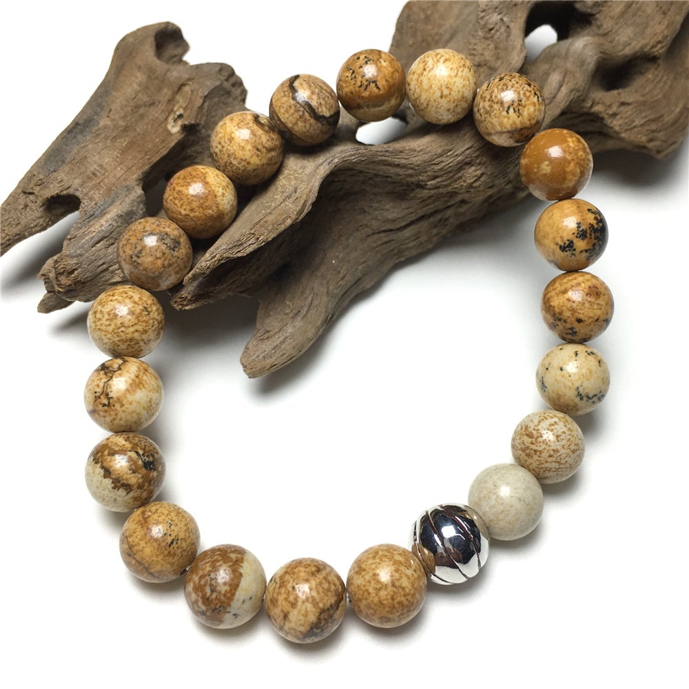 Picture Jasper Gemstones Handmade Basketball Charms Beads Bracelet