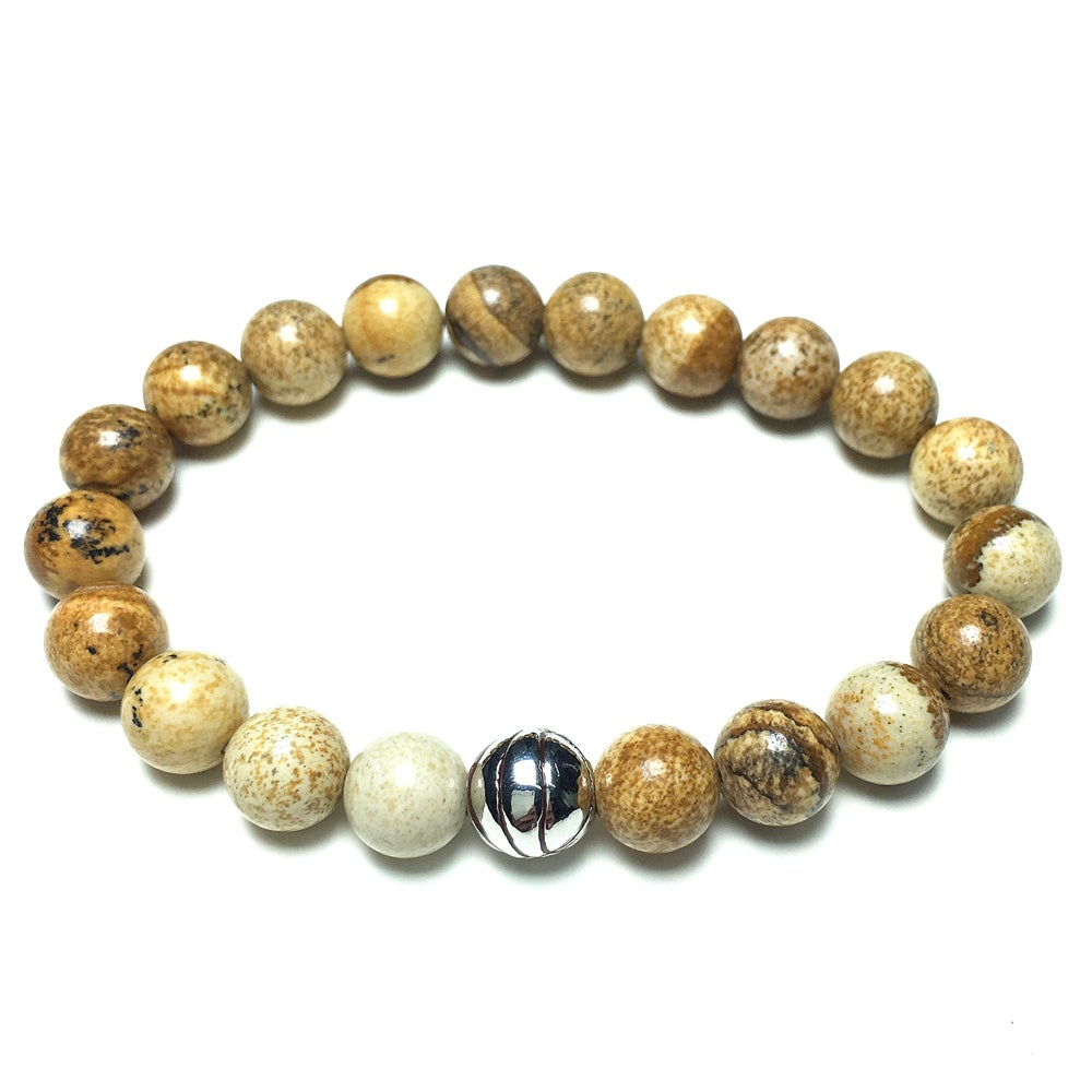 Picture Jasper Gemstones Handmade Basketball Charms Beads Bracelet