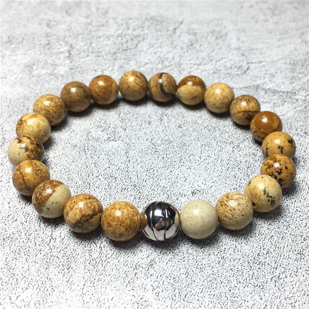 Picture Jasper Gemstones Handmade Basketball Charms Beads Bracelet