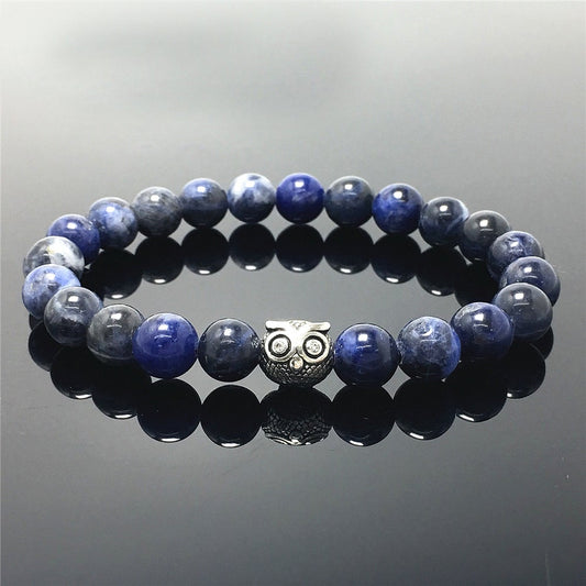 Natural Sodelite Gemstone Handmade Beaded Bracelet Adjustable Bracelet Owl Design