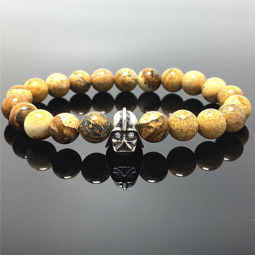 Picture Jasper Beads Gemstone with Imperial Darth Vader Charms Jewellery Elastic Handmade Bracelets