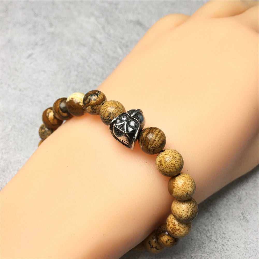 Picture Jasper Beads Gemstone with Imperial Darth Vader Charms Jewellery Elastic Handmade Bracelets