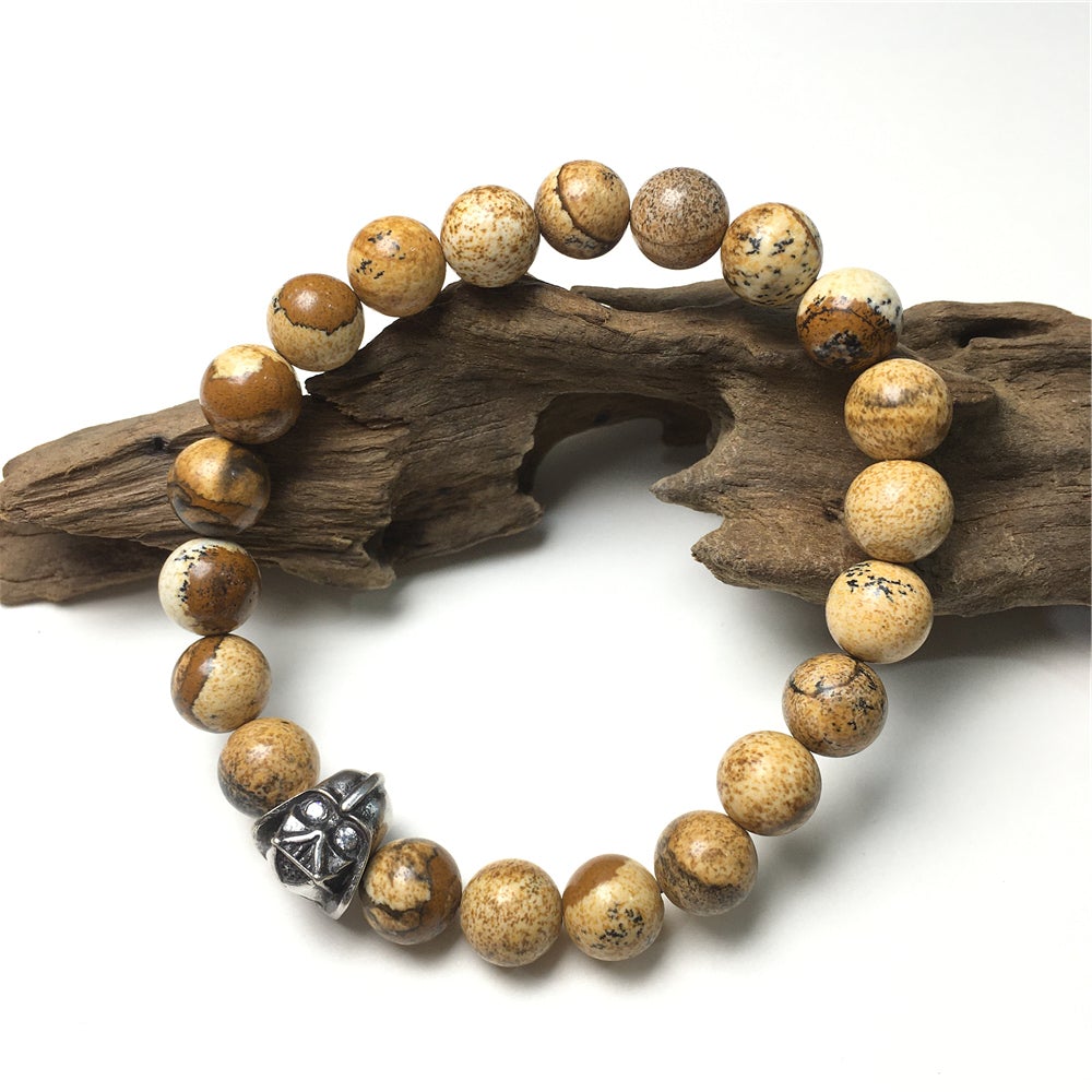 Picture Jasper Beads Gemstone with Imperial Darth Vader Charms Jewellery Elastic Handmade Bracelets