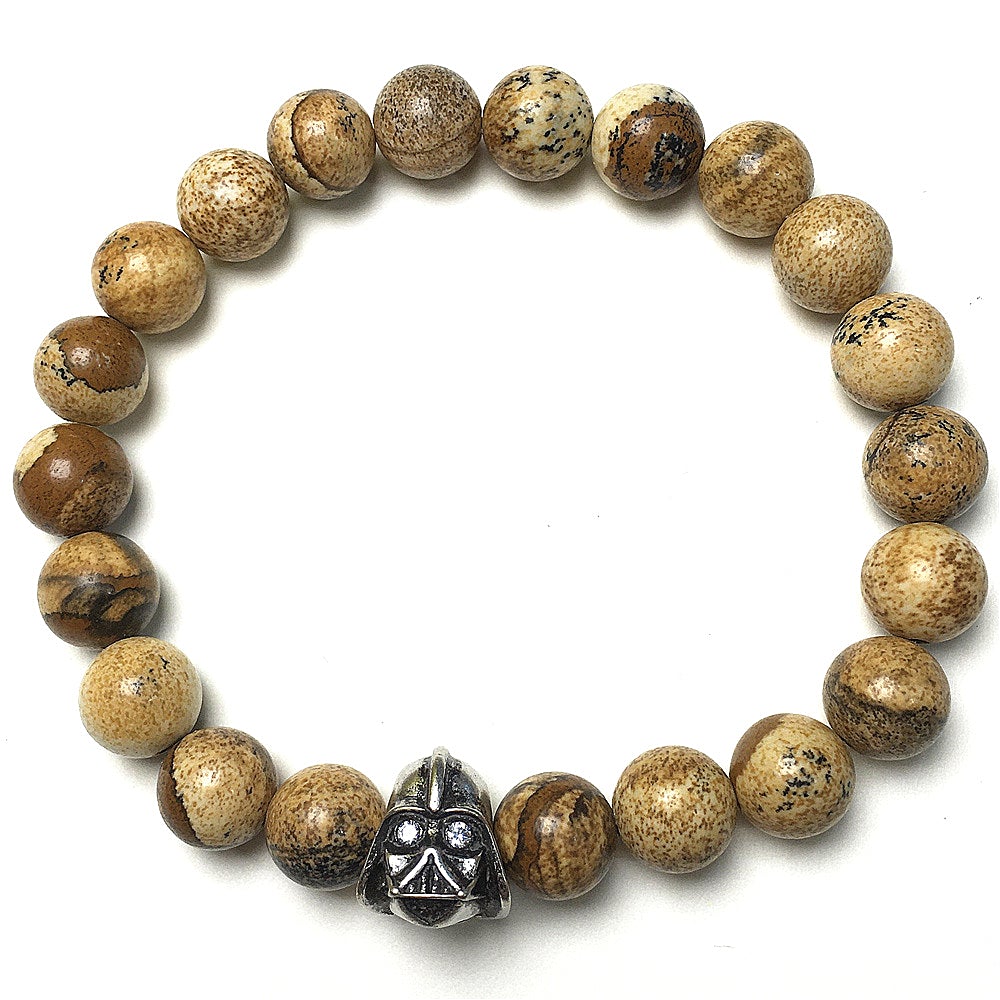 Picture Jasper Beads Gemstone with Imperial Darth Vader Charms Jewellery Elastic Handmade Bracelets