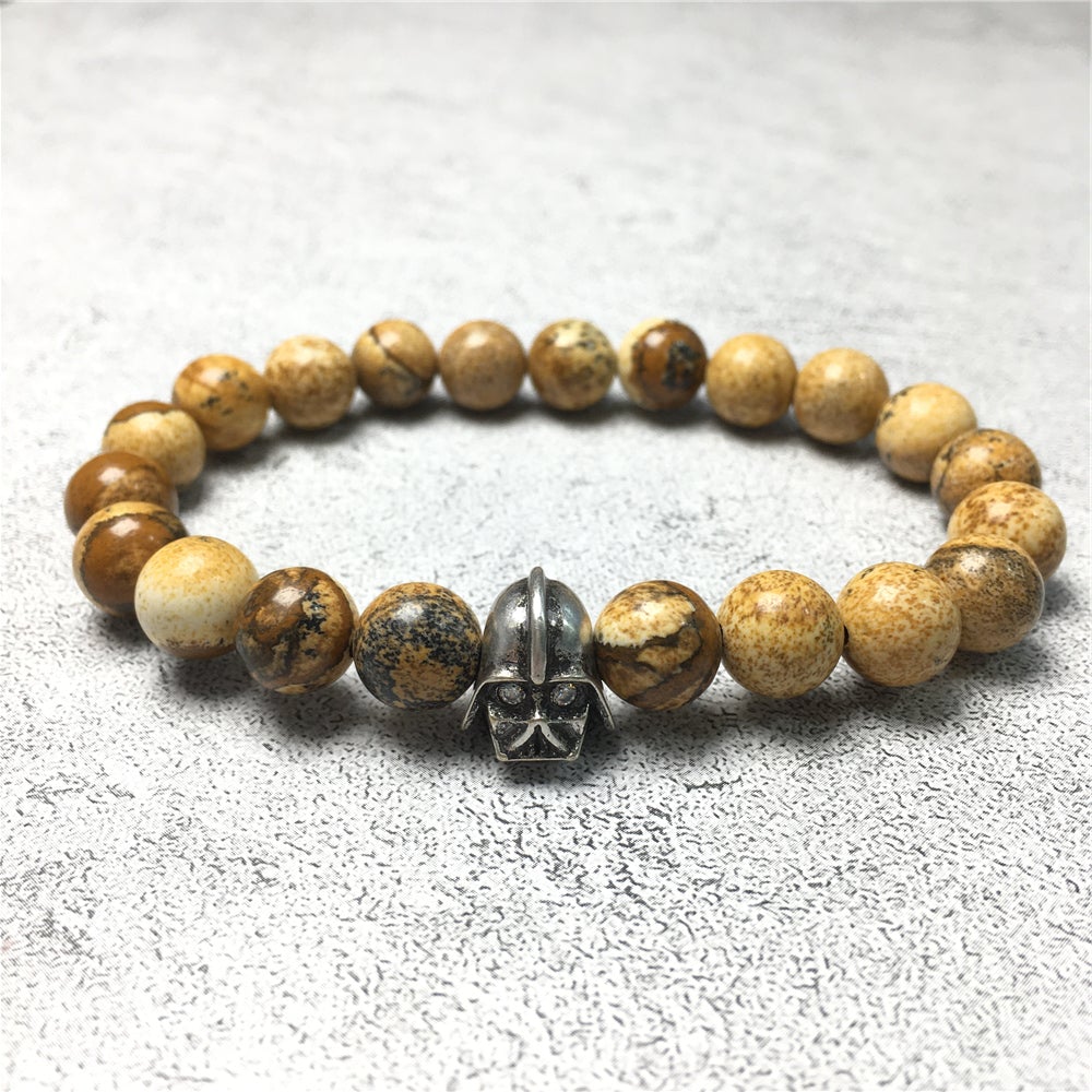 Picture Jasper Beads Gemstone with Imperial Darth Vader Charms Jewellery Elastic Handmade Bracelets