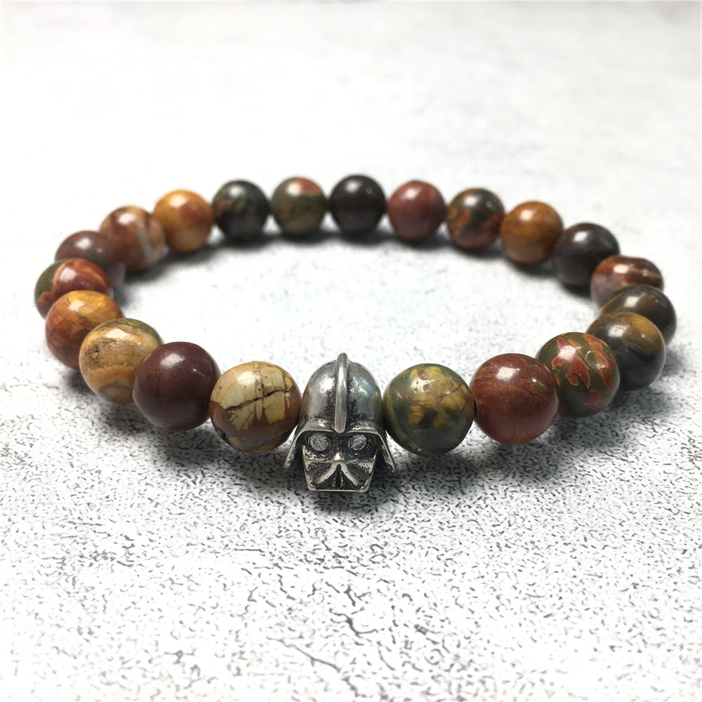 Picasso Beads Gemstone with Imperial Darth Vader Charms Jewellery Elastic Handmade Bracelets