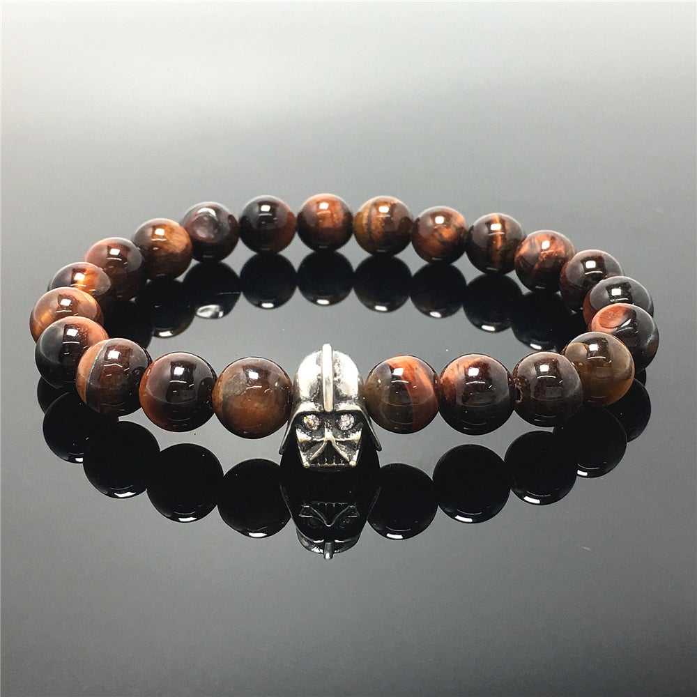 Red Tiger Eye Beads Gemstone with Imperial Darth Vader Charms Jewellery Elastic Handmade Bracelets