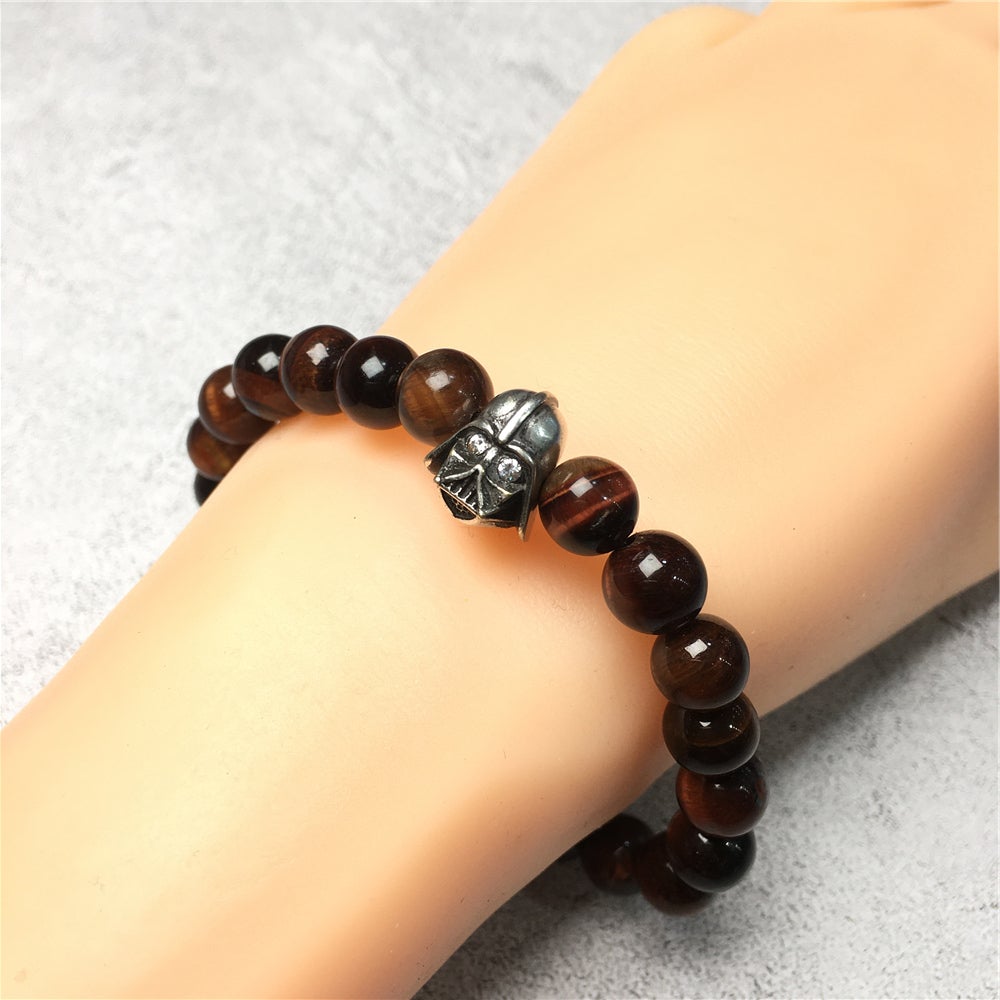 Red Tiger Eye Beads Gemstone with Imperial Darth Vader Charms Jewellery Elastic Handmade Bracelets