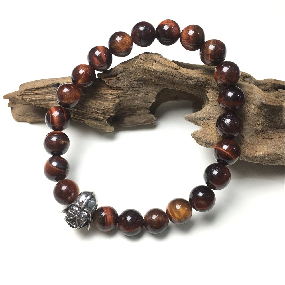 Red Tiger Eye Beads Gemstone with Imperial Darth Vader Charms Jewellery Elastic Handmade Bracelets