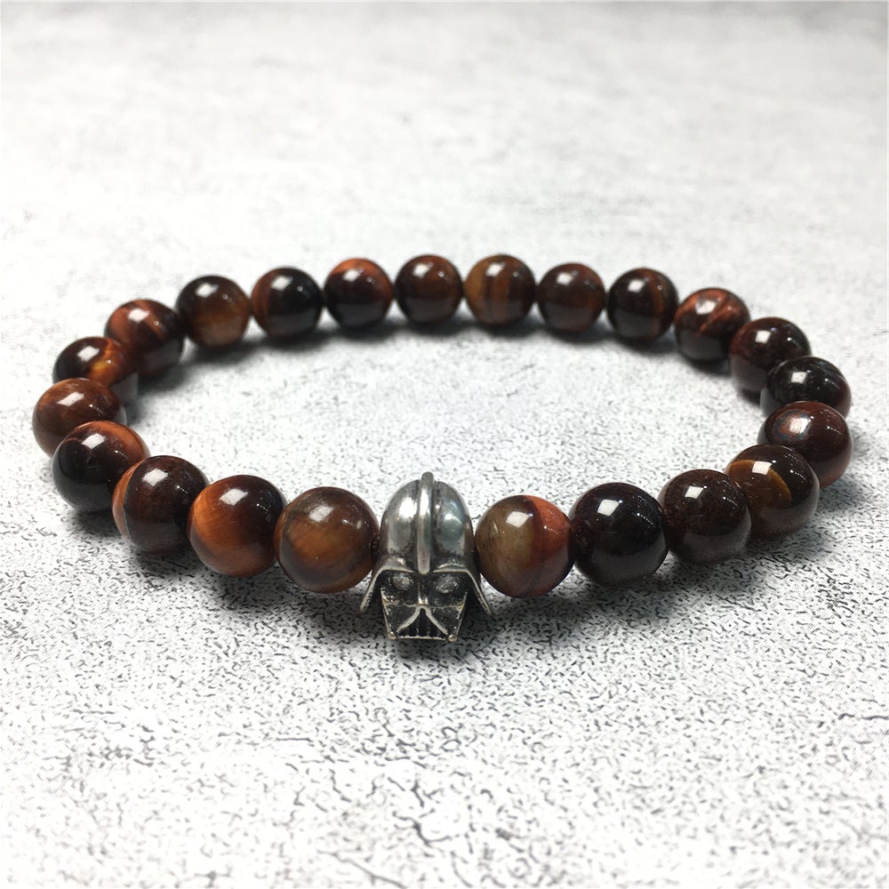 Red Tiger Eye Beads Gemstone with Imperial Darth Vader Charms Jewellery Elastic Handmade Bracelets