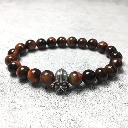 Red Tiger Eye Beads Gemstone with Imperial Darth Vader Charms Jewellery Elastic Handmade Bracelets