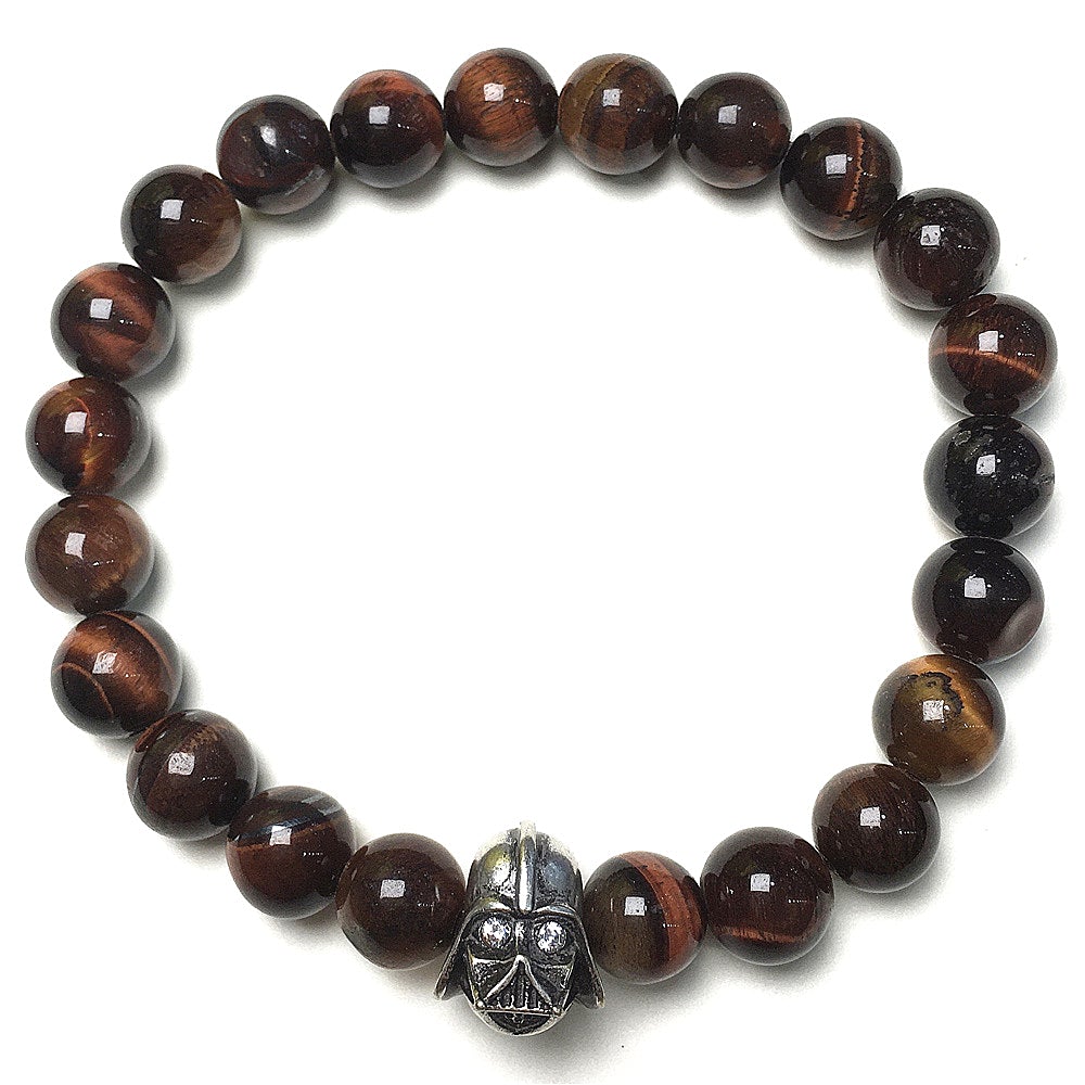 Red Tiger Eye Beads Gemstone with Imperial Darth Vader Charms Jewellery Elastic Handmade Bracelets