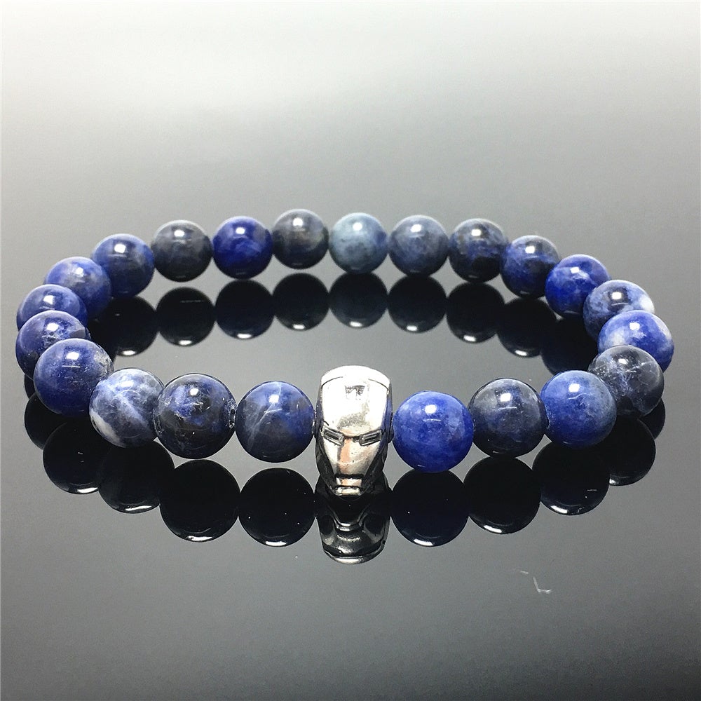 Super Hero Iron Man Bracelet Sodalite Beads Elastic Handmade Jewelry Accessories