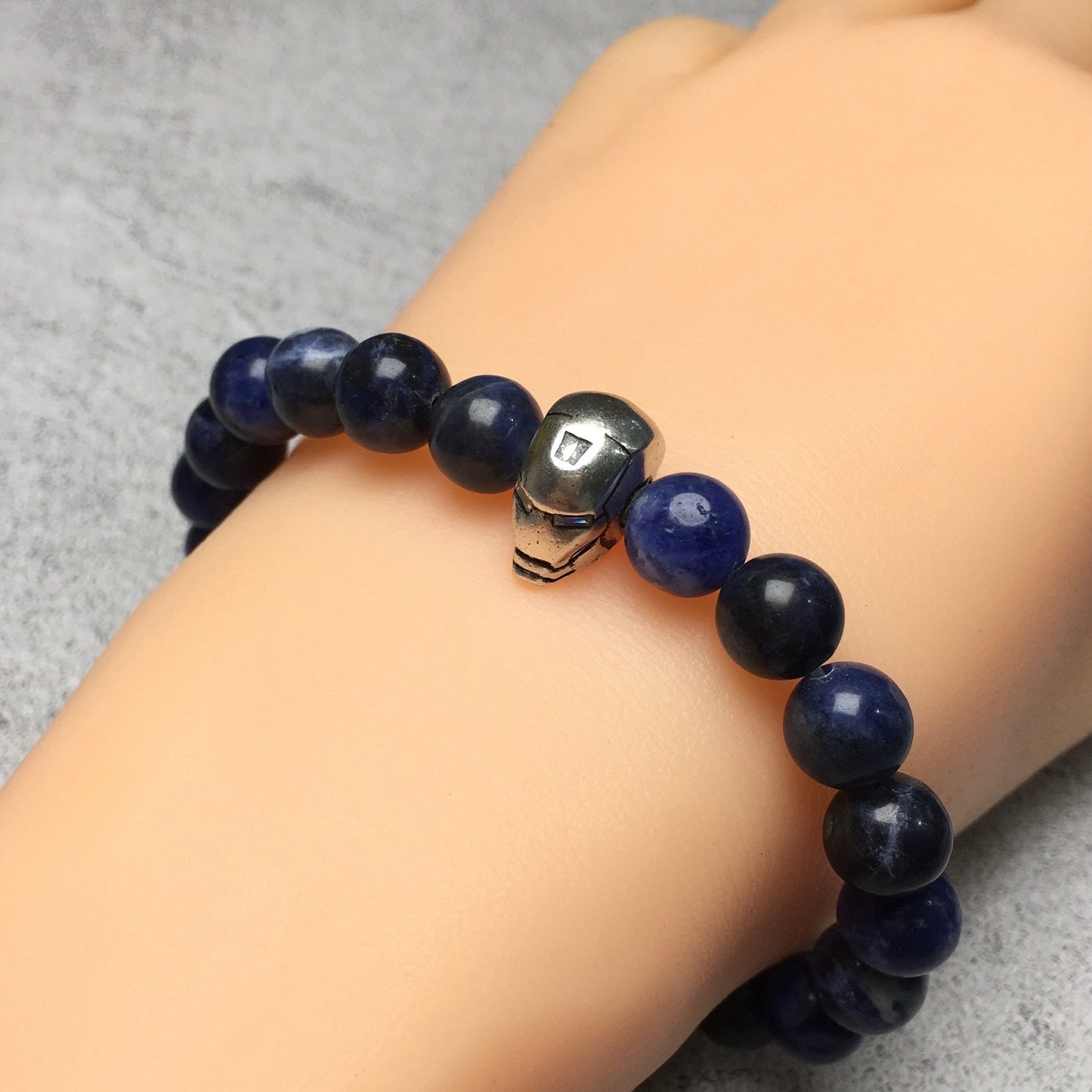 Super Hero Iron Man Bracelet Sodalite Beads Elastic Handmade Jewelry Accessories