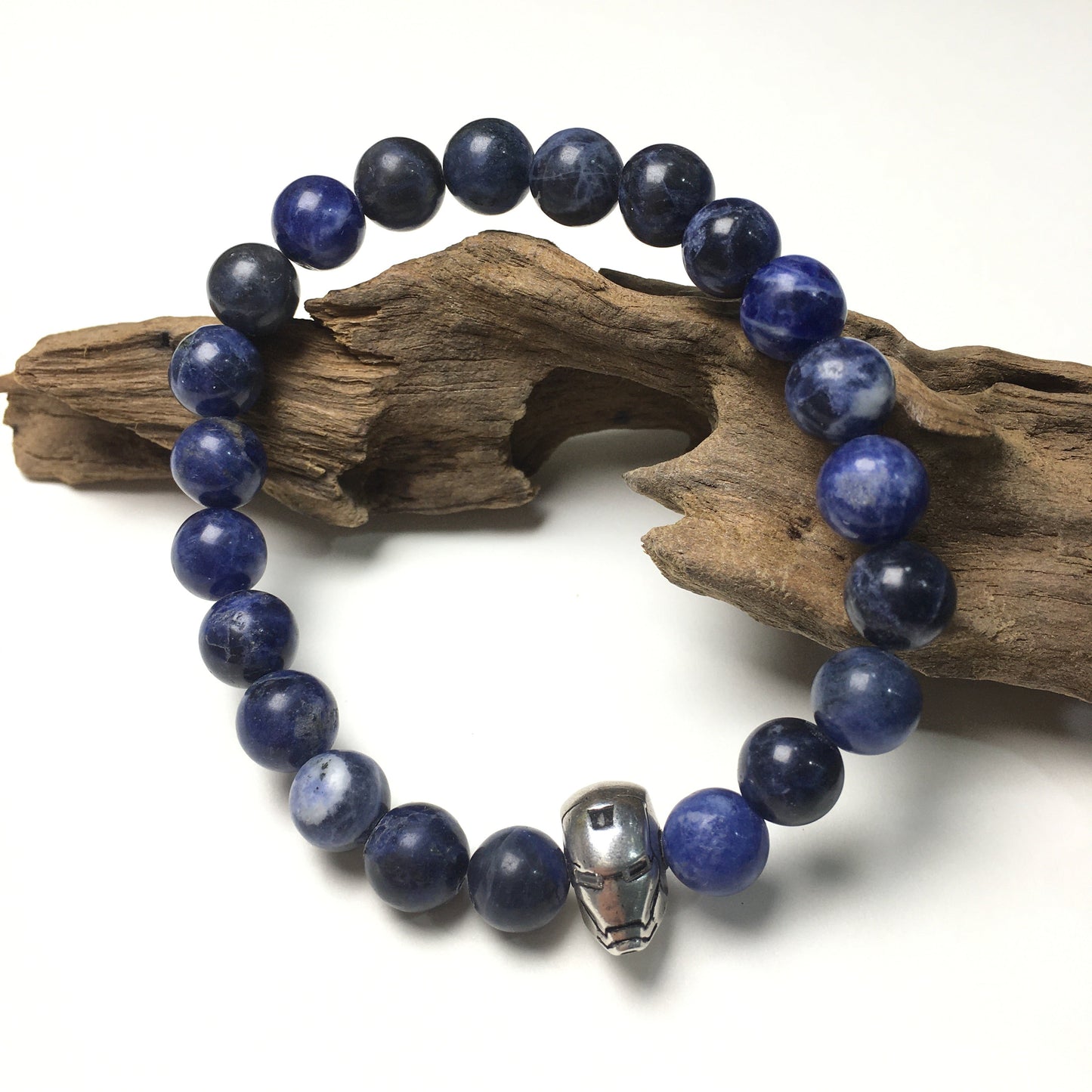 Super Hero Iron Man Bracelet Sodalite Beads Elastic Handmade Jewelry Accessories