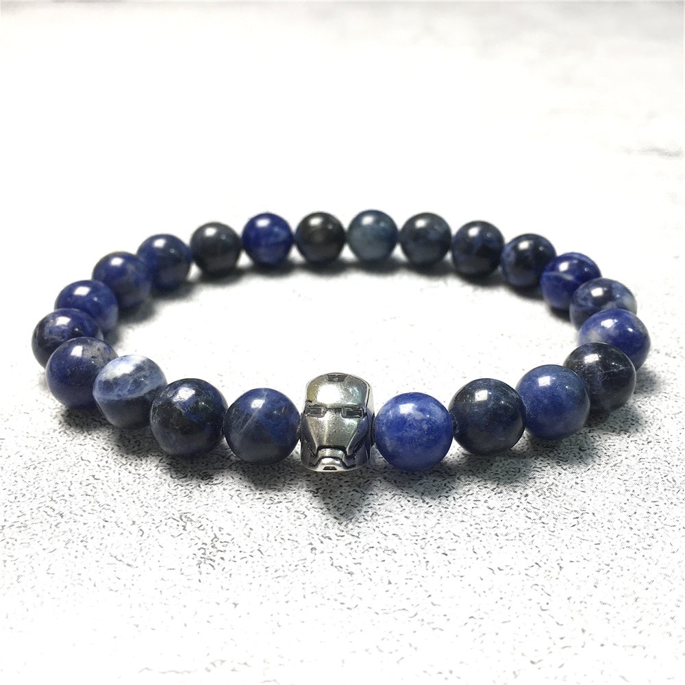 Super Hero Iron Man Bracelet Sodalite Beads Elastic Handmade Jewelry Accessories