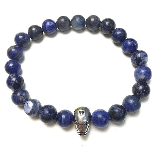 Super Hero Iron Man Bracelet Sodalite Beads Elastic Handmade Jewelry Accessories