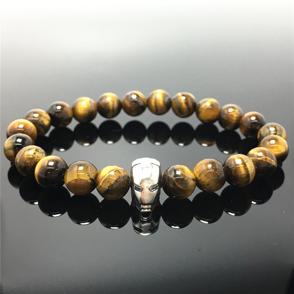 Super Hero Iron Man Bracelet Tiger Eye Beads Elastic Handmade Jewelry Accessories