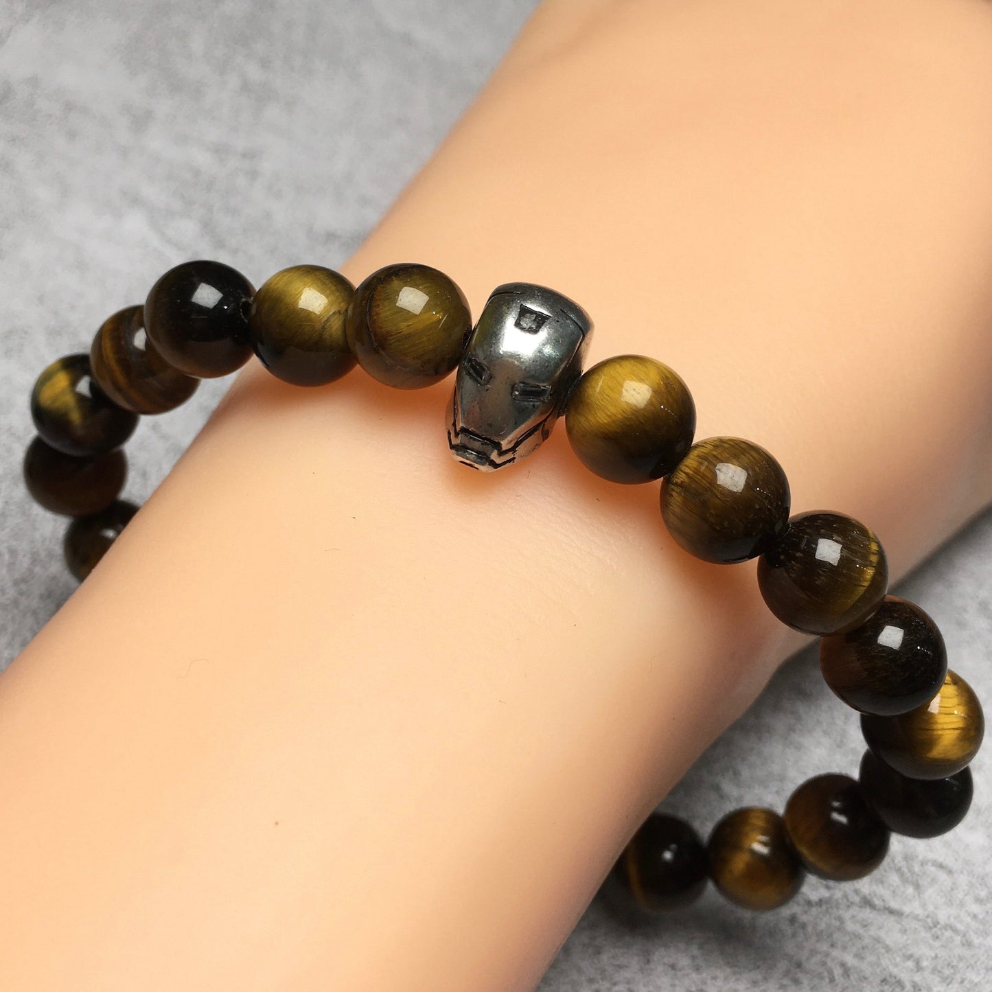 Super Hero Iron Man Bracelet Tiger Eye Beads Elastic Handmade Jewelry Accessories