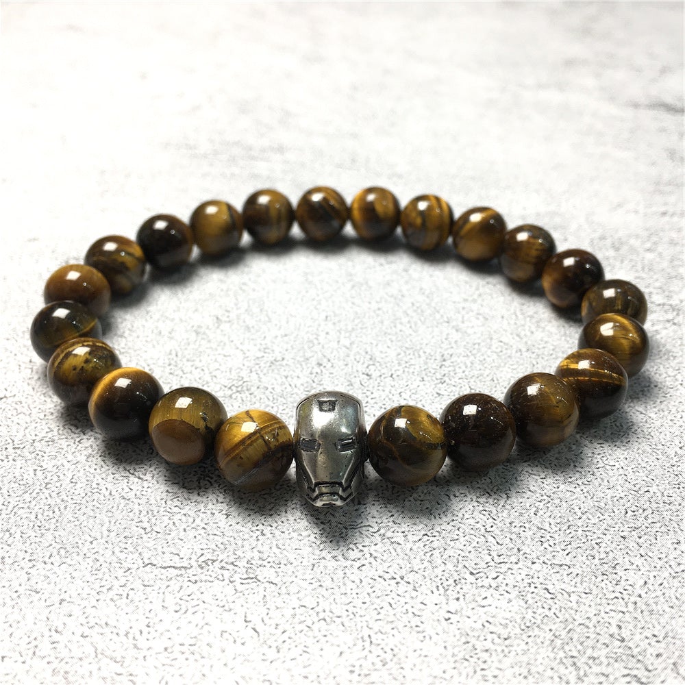 Super Hero Iron Man Bracelet Tiger Eye Beads Elastic Handmade Jewelry Accessories