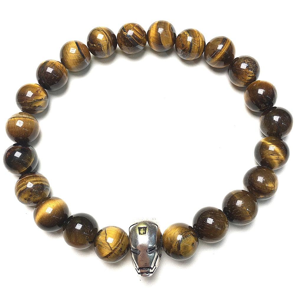 Super Hero Iron Man Bracelet Tiger Eye Beads Elastic Handmade Jewelry Accessories