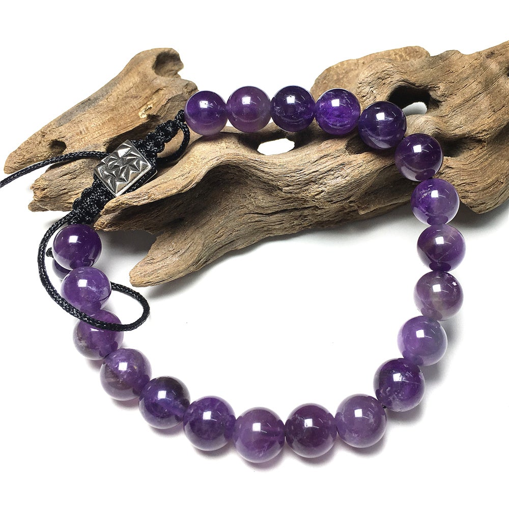 Purple Amethyst Natural Gemstone Balance Energy Handmade Bracelet